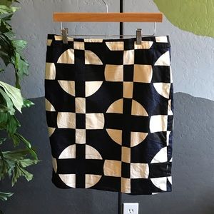 J Crew The Pencil Skirt Geometric Circle Print 10 Black Navy Ivory